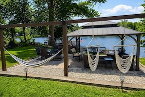 Outdoor dining - Upstate Waterfront Retreat 4000 sq ft with 2 Kitchens!!! (Queensbury)