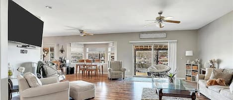 Smart TV, fireplace, video games, foosball