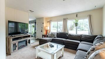 Smart TV, chimenea, videojuegos y reproductor de DVD