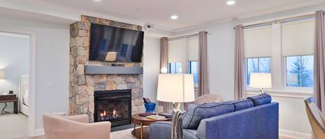 TV, fireplace, offices