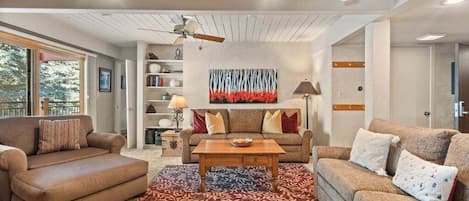 TV, peis, bøker og filmbibliotek