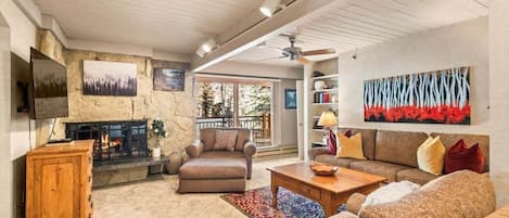 TV, peis, bøker og filmbibliotek