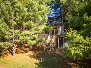 Exterior - Hot Tub + Fire Pit | Modern Wooded Cabin for Two (Logan)