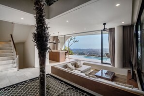 Luxury Villa, 3 Bedrooms, Sauna, Pool View | Living room | 32-inch Smart TV with digital channels