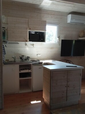 Réfrigérateur, micro-ondes, plaque de cuisson, cafetière/bouilloire