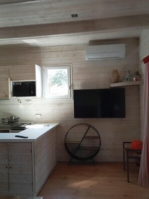 Réfrigérateur, micro-ondes, plaque de cuisson, cafetière/bouilloire