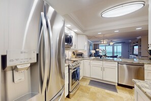 Fridge, microwave, dishwasher, coffee/tea maker