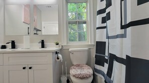 Ducha, secador de pelo, toallas, jabón