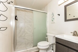 Hair dryer, shampoo, toilet paper