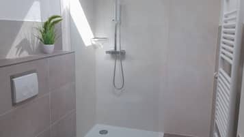 Dusche, Haartrockner, Handtücher, Seife