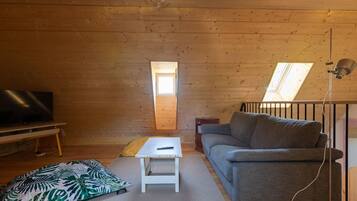 Een televisie en een open haard