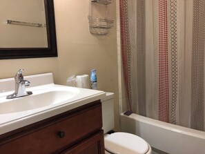 Douche, sèche-cheveux, serviettes fournies, savon