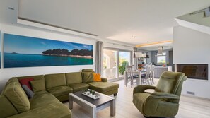 Televisión y chimenea 