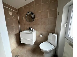 Shower, towels, soap, shampoo