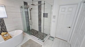 Hair dryer, bidet, towels, soap