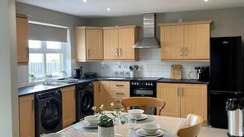 Fridge, microwave, oven, electric kettle