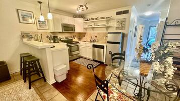 Microwave, stovetop, dishwasher, coffee/tea maker
