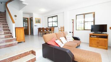 Télévision, baby-foot, table de tennis de table, livres