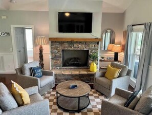 Smart TV, fireplace, table football, ping pong
