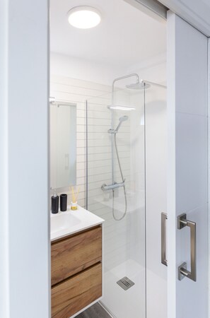 Dusche, Haartrockner, Handtücher