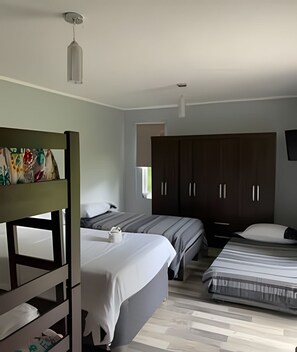 Laptop workspace, free WiFi, bed sheets