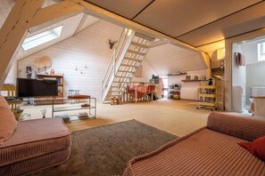TV, music library, stereo