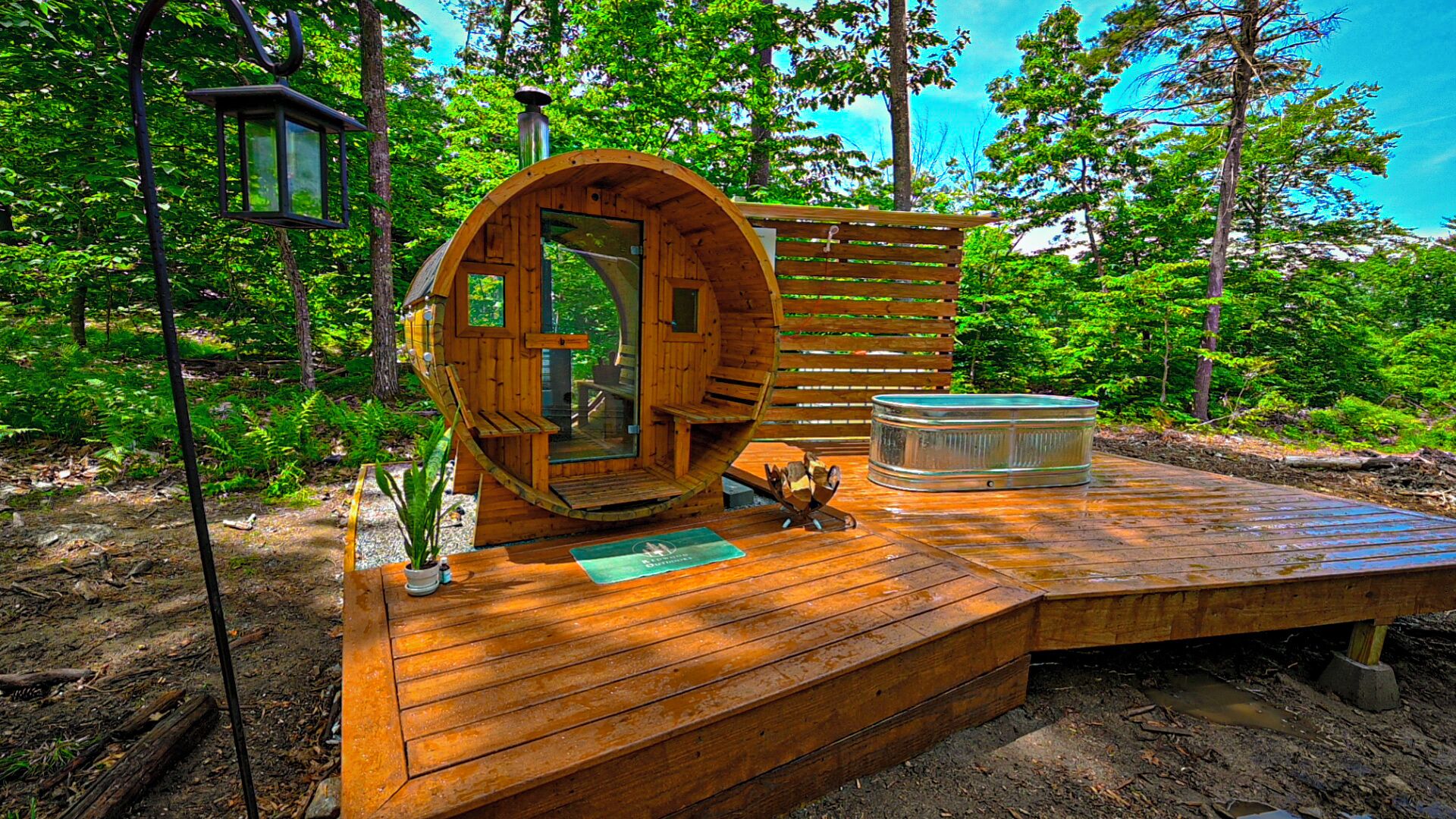The Sanctuary Dome at Pine Hills Tree Farm nestled privately in the woods of NH