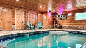 Unclassified image, 2 of 80, button - Stone-Built Cabin w/ Indoor Pool, Firepit, & Bunk Room @ Smokies Retreat! (Sevierville)