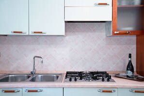 Kühlschrank, Ofen, Herdplatte, Kochgeschirr/Geschirr/Besteck