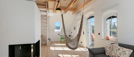 Télévision, cheminée, table de tennis de table