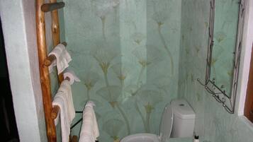 Een douche, een haardroger, handdoeken, zeep