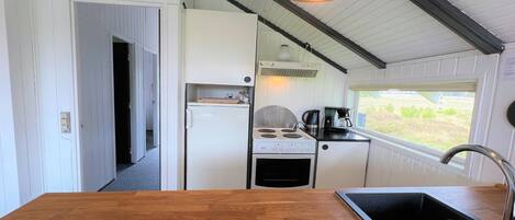 Fridge, oven, cookware/dishes/utensils