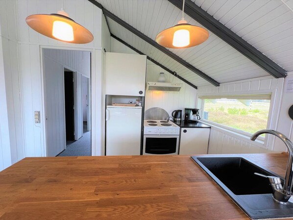 Fridge, oven, cookware/dishes/utensils