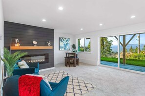 TV, fireplace - Peaceful Island Getaway, Port Susan views w/BBQ (Camano)