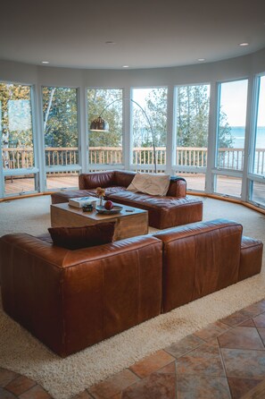 Smart TV, fireplace, DVD player, books