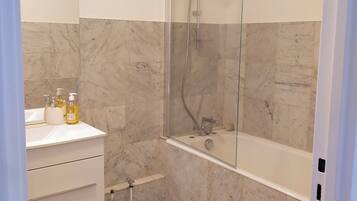 Hair dryer, towels, toilet paper