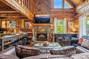 TV, fireplace, video games, foosball