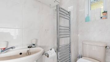 Shower, towels, toilet paper