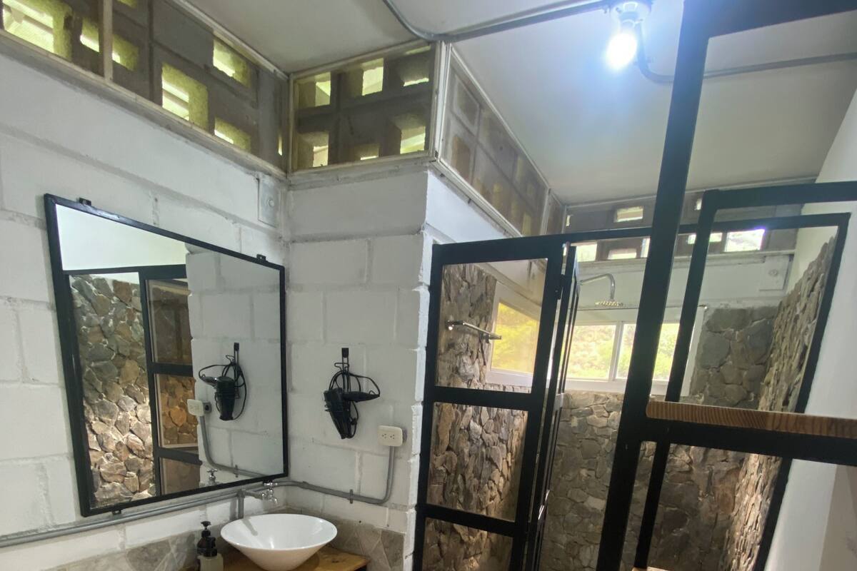 Family Quadruple Room, 2 Double Beds, Mountain View | Bathroom | Shower, rainfall showerhead, hair dryer, bathrobes