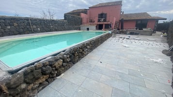 Seasonal outdoor pool, open 11:00 AM to 8:00 PM, pool umbrellas