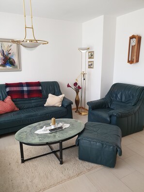 TV, DVD-spiller, bøker og stereoanlegg