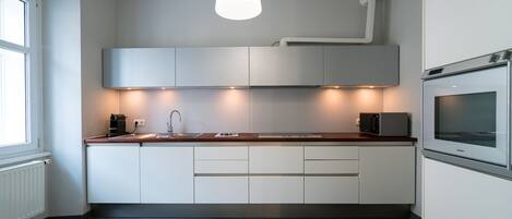 Fridge, microwave, oven, dishwasher