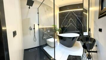 Ducha, bañera de hidromasaje, secador de pelo, bidet