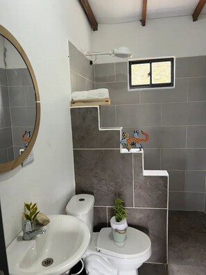 シャワー、タオル、石鹸、トイレットペーパー
