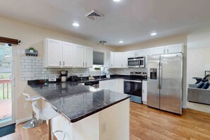 Fridge, microwave, oven, stovetop - Pocono Country Place home w/ private hot tub, EV charge, pool and tennis courts (Tobyhanna)