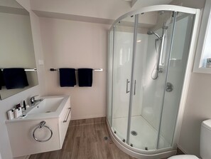 Deluxe Room | Bathroom | Shower, rainfall showerhead, free toiletries, towels - Te Rapa Motor Inn (Hamilton)