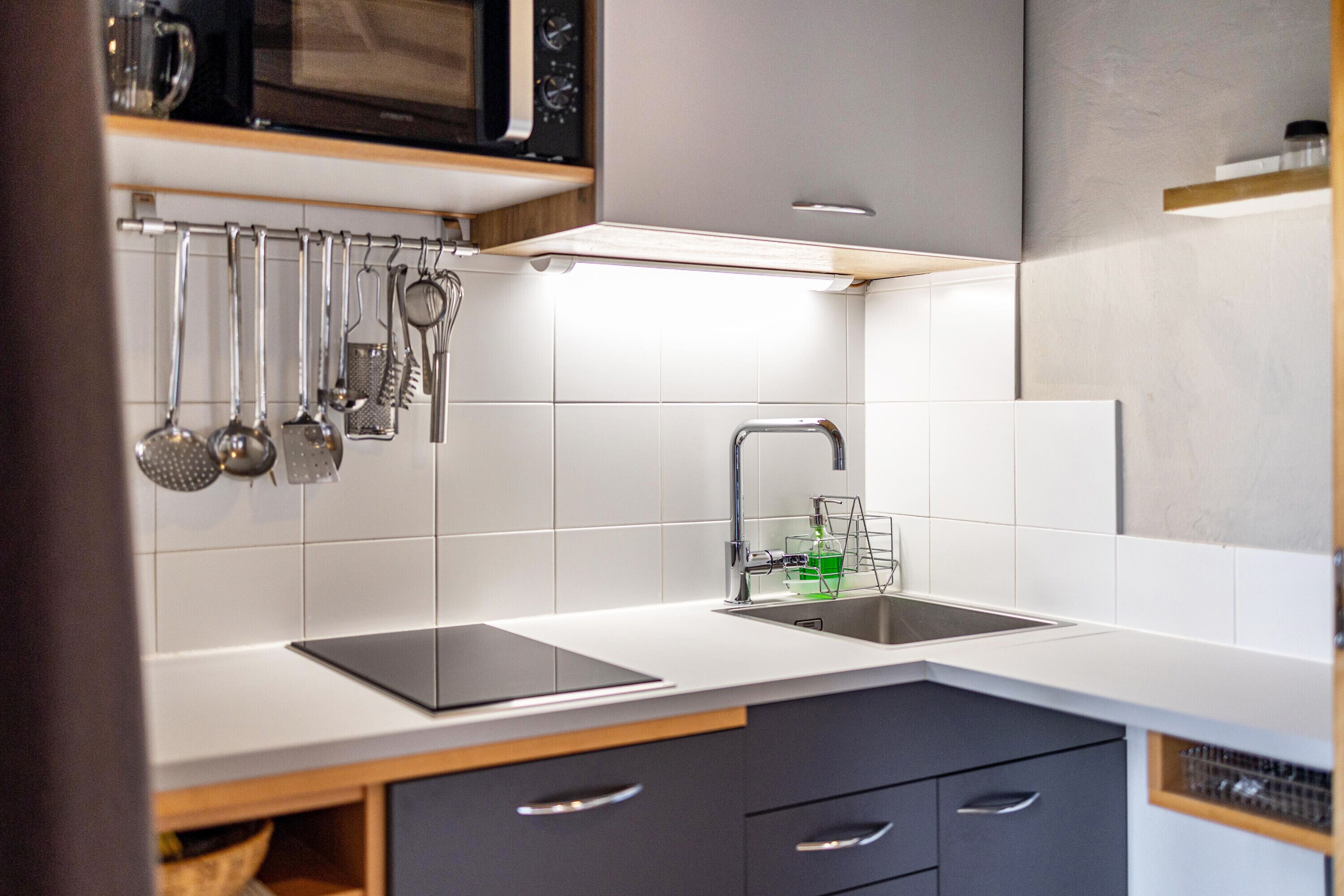 Réfrigérateur, micro-ondes, plaque de cuisson, lave-vaisselle