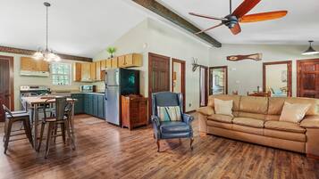 TV, fireplace, DVD player, books