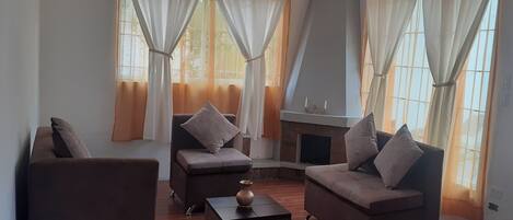TV, fireplace