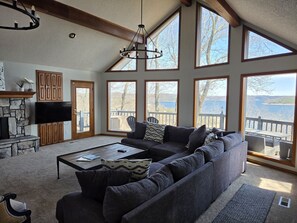 Smart TV, fireplace, foosball